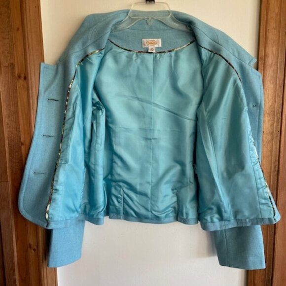 TALBOTS Sky Blue Wool Blend Long Sleeve Envelope Pocket Blazer 12 - Picture 7 of 16